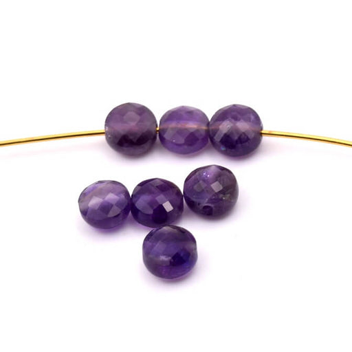 Buy Amethyst Faceted Flat Round Beads 6.5x4mm - Hole: 0.8mm (10)