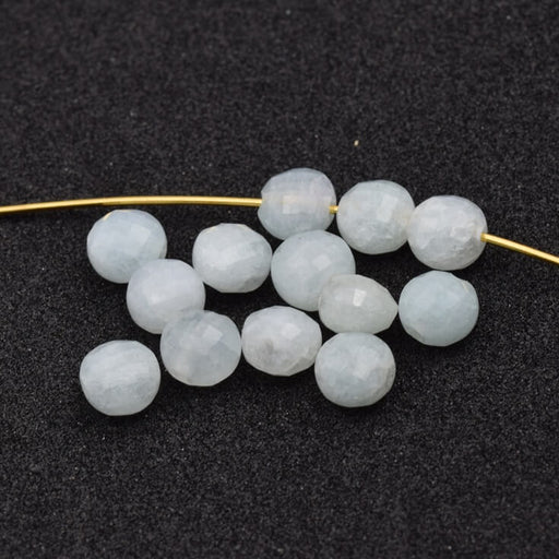 Buy Aquamarine Faceted Flat Round Beads 6.5x4mm - Hole: 0.8mm (10)