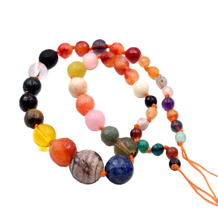 Round Beads Natural and Synthetic mix Knotted mix 6.5-12mm (1 strand 40cm)