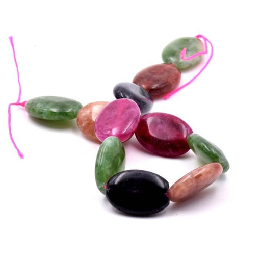 Flat oval jade bead -mixed colors- 18-13mm - Hole: 1mm (10)