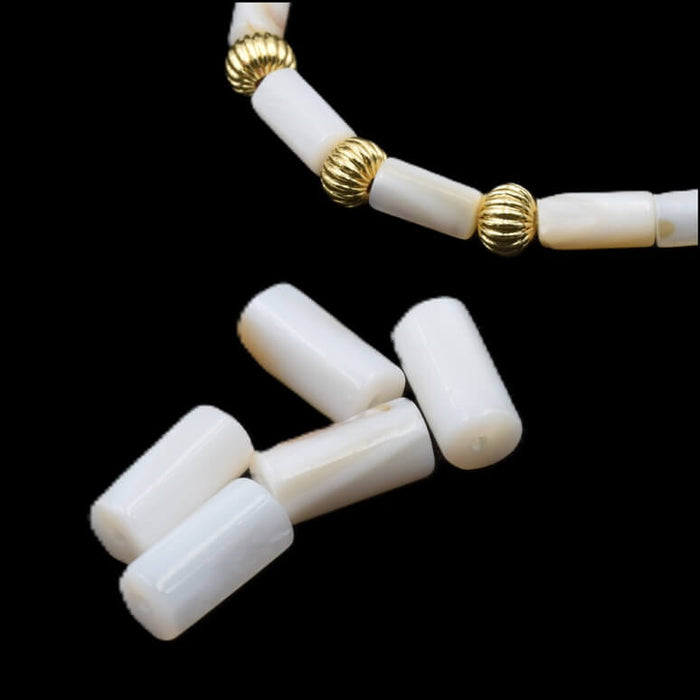 Natural white shel tube bead 10x5mm - Hole: 0.9mm (5)