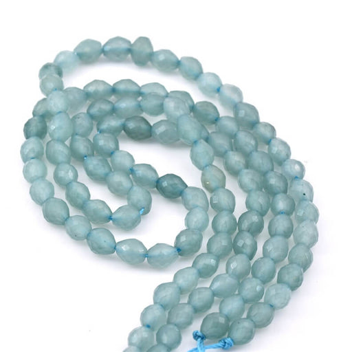 Blue-tinted jade faceted oval beads - 6x5mm - Hole: 1mm (1)