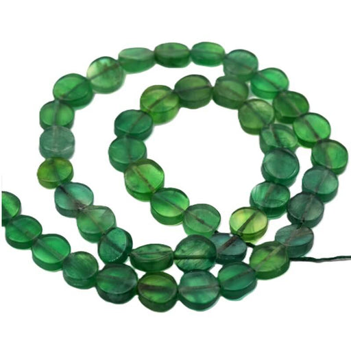 Buy Green Onyx flat round bead 7-10mm - Hole: 0.5mm (1 Strand - 34cm)