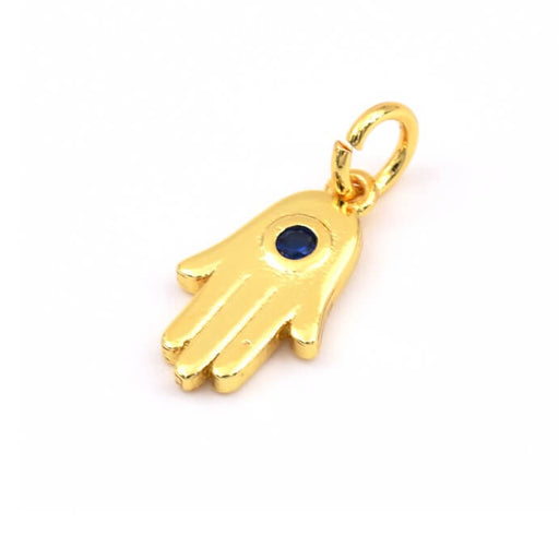 Buy Hand of Fatma pendant in golden brass and blue zircon 14mm (1)