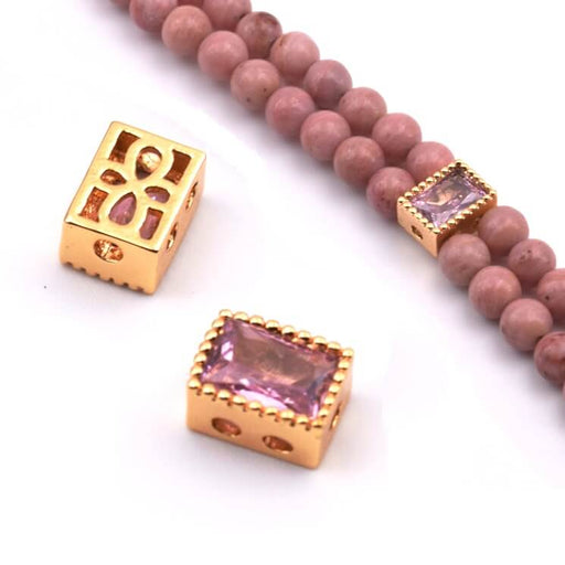 Buy Pink zircon rectangular connector bead 16x5mm - Hole: 0.9mm (1)