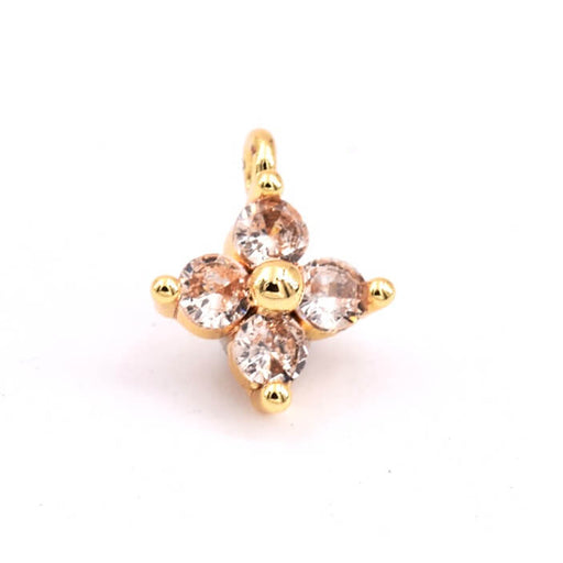 Flower cross pendant golden brass and golden zircon - 8mm - Hole: 1.2mm (1)
