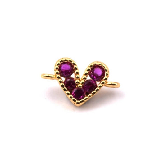 Buy Gold-plated Brass and Fuchsia Zircon Heart Connector 9mm - Hole: 1mm (1)