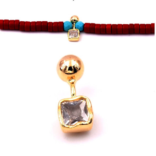 Buy Pendant spacer Golden Brass and Zircon - 13mm - Hole: 2x1mm (1)