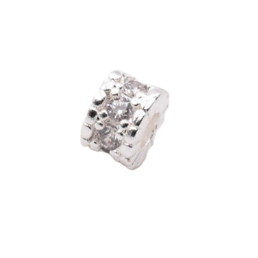 Heishi Bead and Zircon - Silver-Plated Brass - 4x3mm - Hole: 1mm (1)