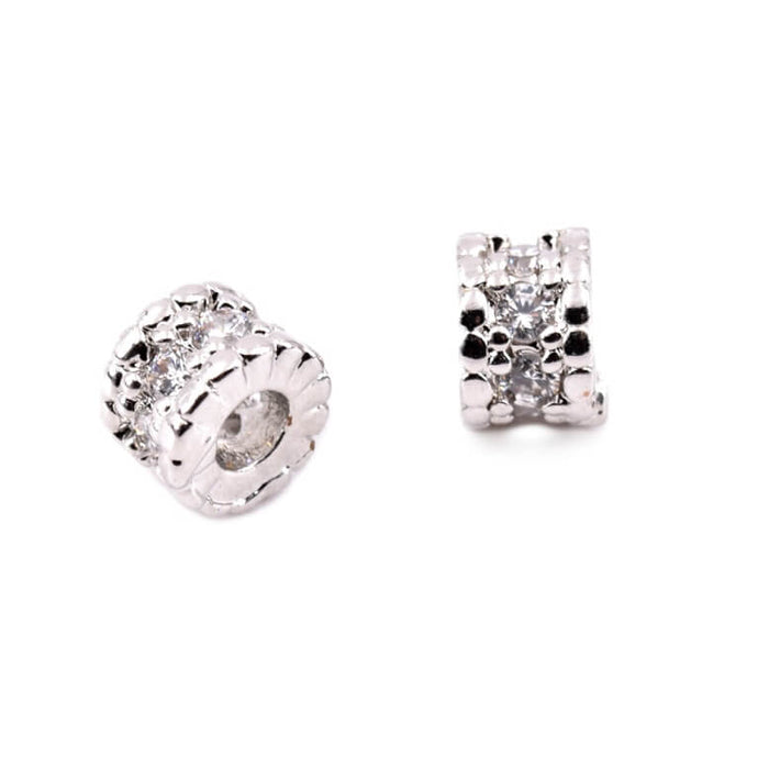 Rondelle beads Silver-plated brass and crystal zirconia - 4x3mm - Hole: 1mm (1)
