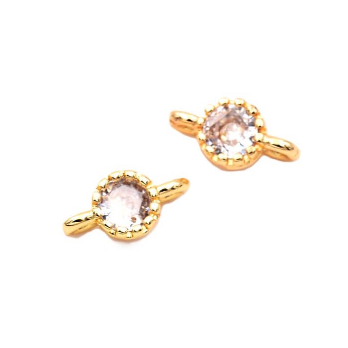 Round connector in golden brass and zircon - 5mm - Hole: 1mm (2)