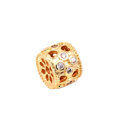 Buy Barrel bead and zircon - golden brass - 7x9mm (1)