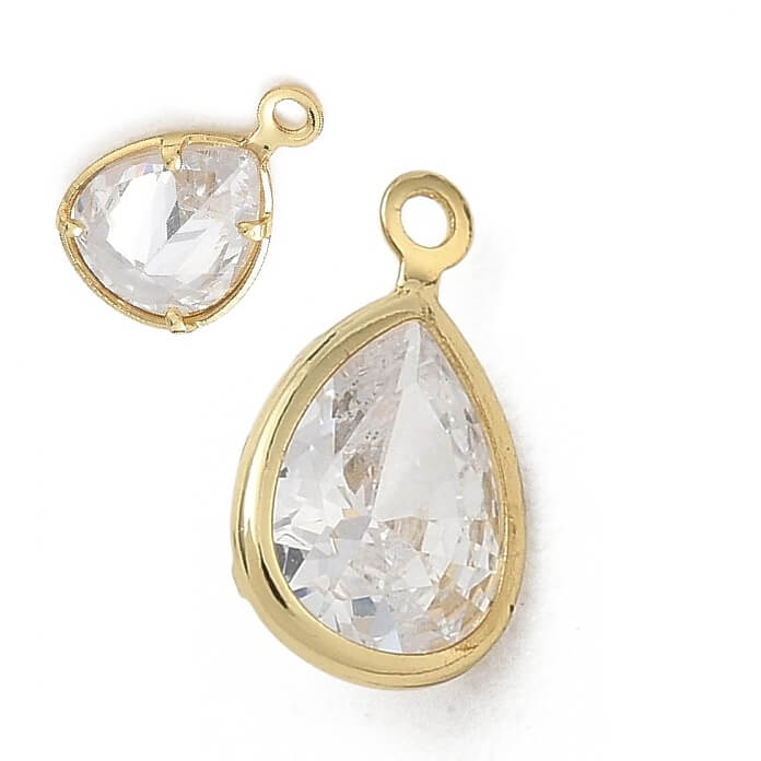 Teardrop pendant with cubic zirconia -Golden brass - 11.5x7mm (1)
