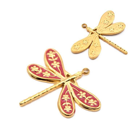Buy Dragonfly pendant pink enamel 27x24mm golden stainless steel (1)