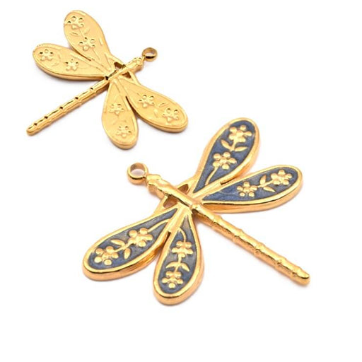 Buy Dragonfly pendant Blue enamel 27x24mm golden stainless steel (1)