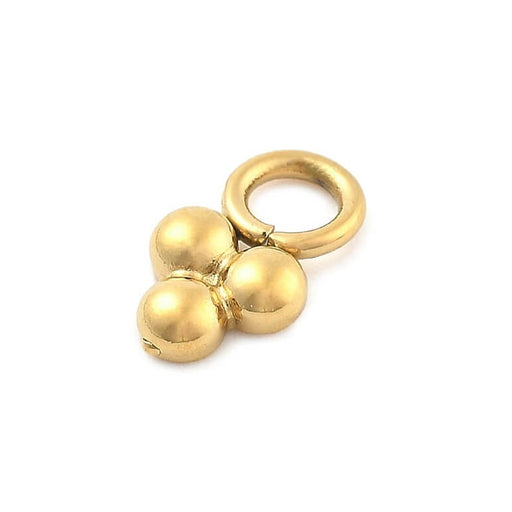 Buy 3-Bead Charm Pendant 9mm Golden Stainless Steel - Hole: 2mm (1)
