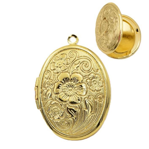 Buy Oval Flower Locket Pendant in Golden Brass 33x24mm (1)