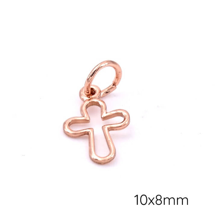 Cross pendant Rose gold-plated brass - 12x8mm - Hole: 2mm (1)