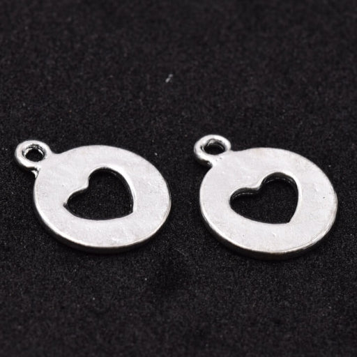 Buy Round medal with heart cut out - Silver-plated brass - 14mm - Hole: 1.2mm (5)