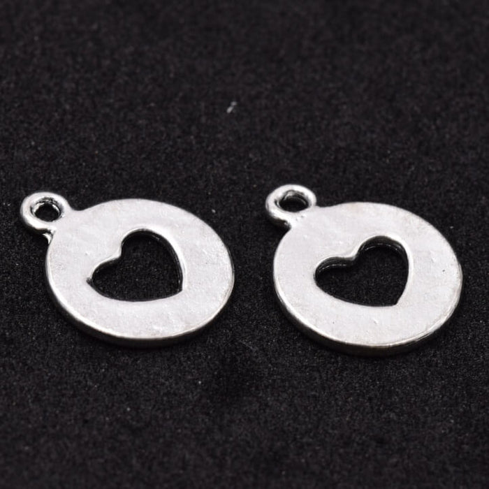 Round medal with heart cut out - Silver-plated brass - 14mm - Hole: 1.2mm (5)