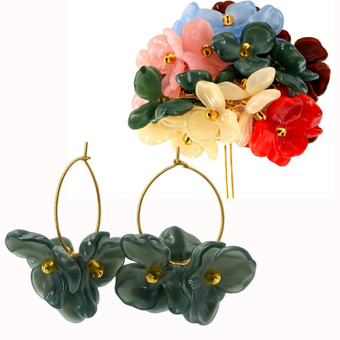 Eucalyptus acrylic petal earrings on 25mm golden steel hoops (1 pair)