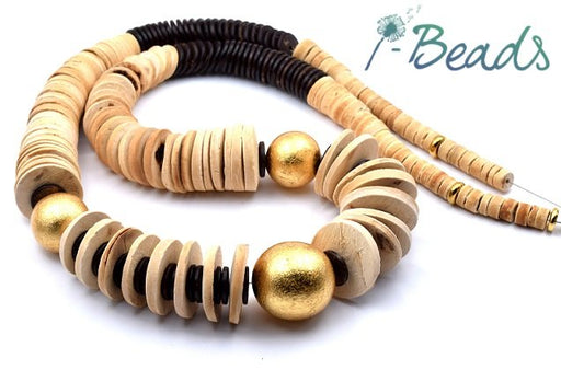 Elegant Coconut and Golden Wood Bead Pack