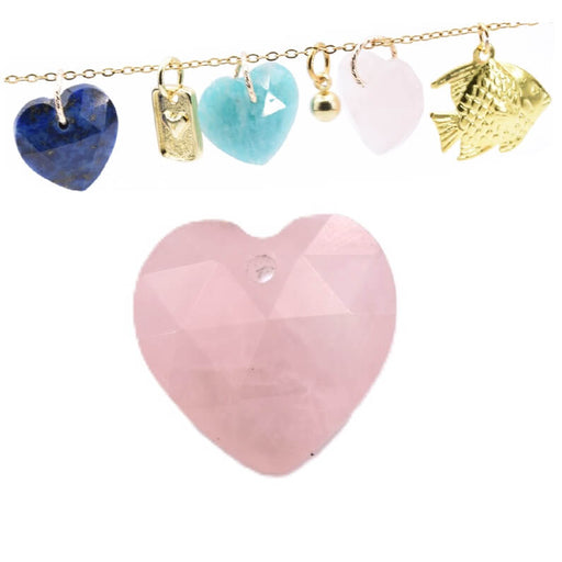 Buy Faceted Rose Quartz Heart Pendant 13mm - Hole: 1mm (1)