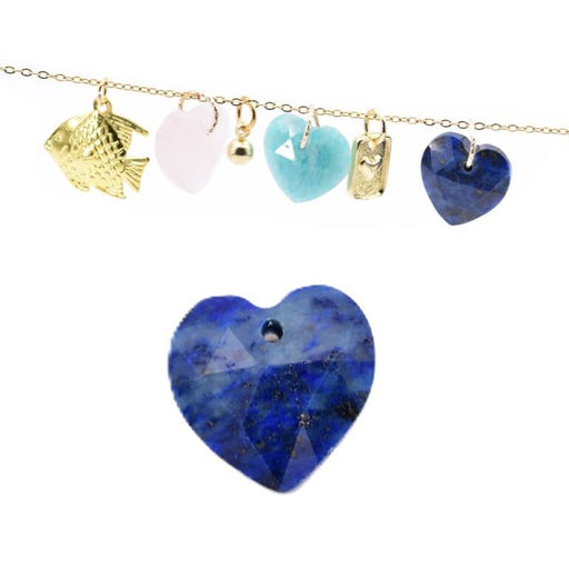 Buy Faceted Lapis Lazuli Heart Pendant 13mm - Hole: 1mm (1)