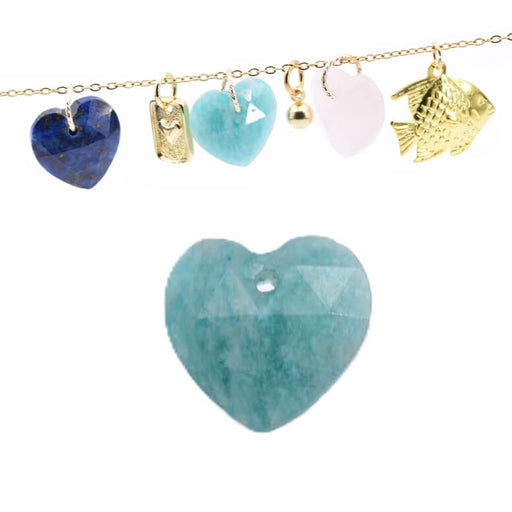 Buy Faceted Amazonite Heart Pendant 13mm - Hole: 1mm (1)