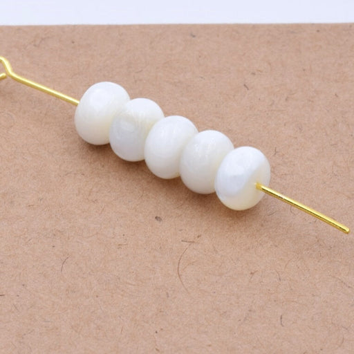 Natural white shell rondelle bead 7.5x5mm - hole: 1mm (5)