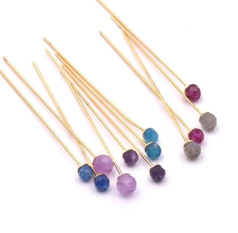 Headpins gold plated 4,4cm With Faceted bead 3.5mm Sodalite (2)