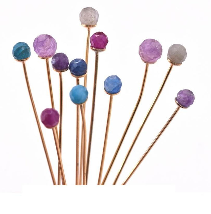 Headpins gold plated 4,4cm With Faceted bead 3.5mm Sodalite (2)