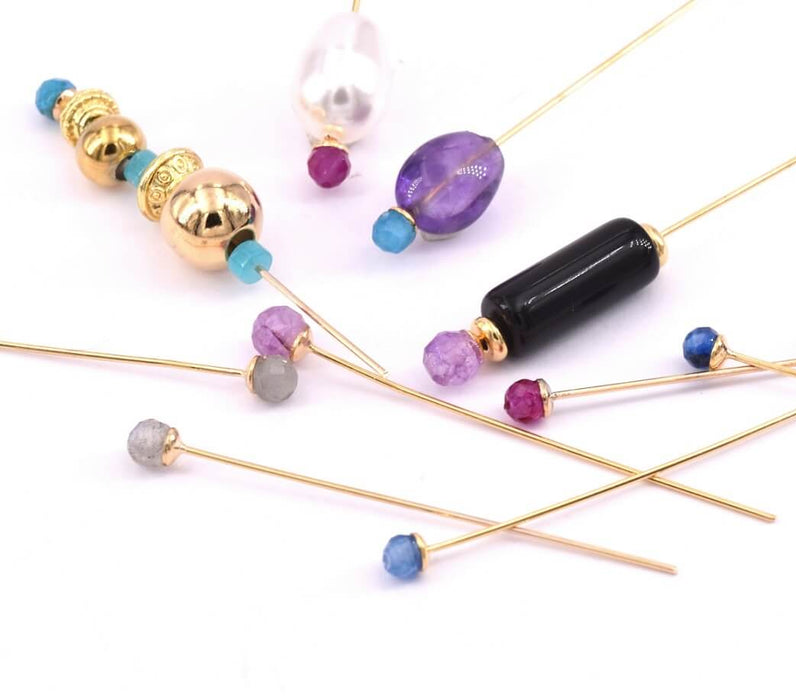 Headpins gold plated 4,4cm With Faceted bead 3.5mm Sodalite (2)