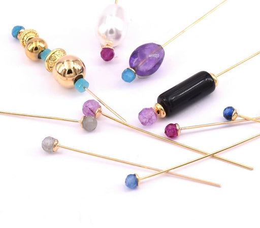 Headpins gold plated 4,4cm With Faceted bead 3.5mm Red Jade (2)