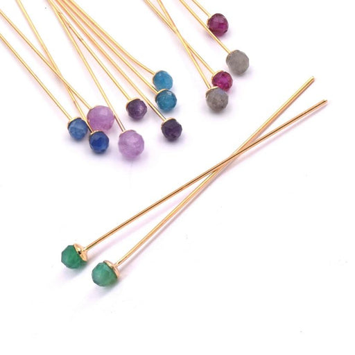 Buy Head pin With 3.3mm Green Agate Faceted Golden Plated - 4.4cm (2)