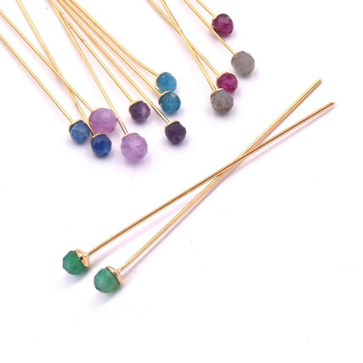 Headpins gold plated 4,4cm With Faceted bead 3.3mm Green Agate (2)