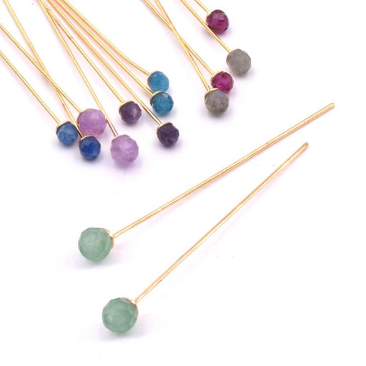 Headpins gold plated 4,4cm With Faceted bead 3.7mm Green Agate Faceted (2)