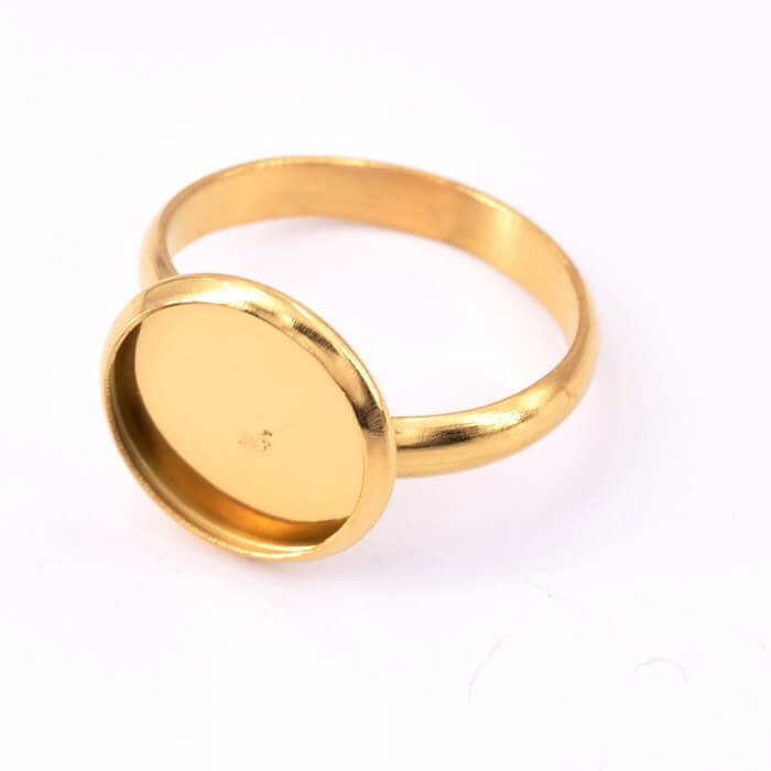 Stainless Steel adjustable Ring for Cabochon 12mm, gold (1)