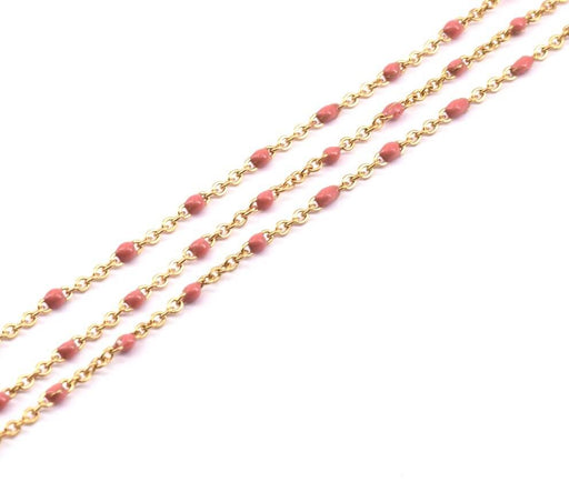 Buy Stainless Steel fine Chain, Golden with old Pink Enamel 2x1.5x0.5mm (50cm)