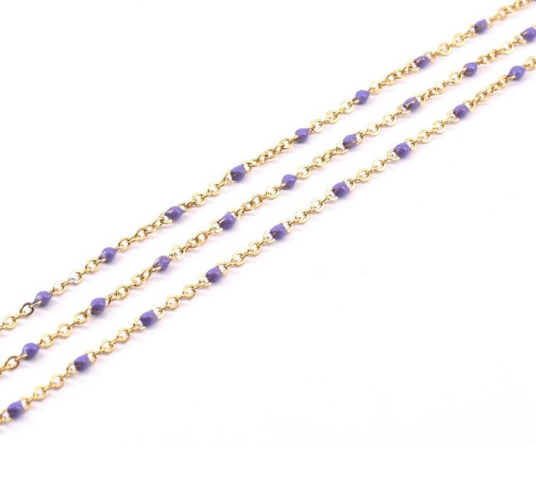 Stainless Steel Fine Chain golden with Purple Lilac Enamel 1.5x0.5mm (50cm)
