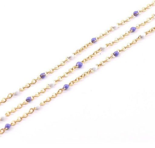 Buy Stainless Steel Fine Chain golden with Mix White Purple Lilac enamel 2x1.5x0.5mm (50cm)