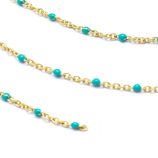 Chain Very thin Stainless Steel and Enamel Turquoise 1mm (50cm)