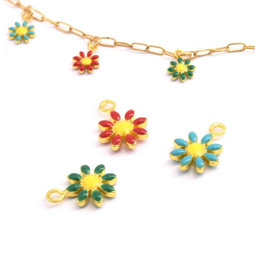 Daisy Flower Charm Pendant Stainless Steel Golden Mix 7mm (3)