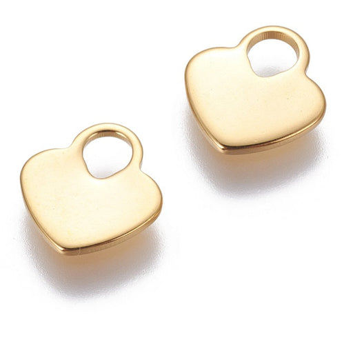 Buy Heart Pendants Flat Padlock Stainless Steel Golden 11x10mm (2)