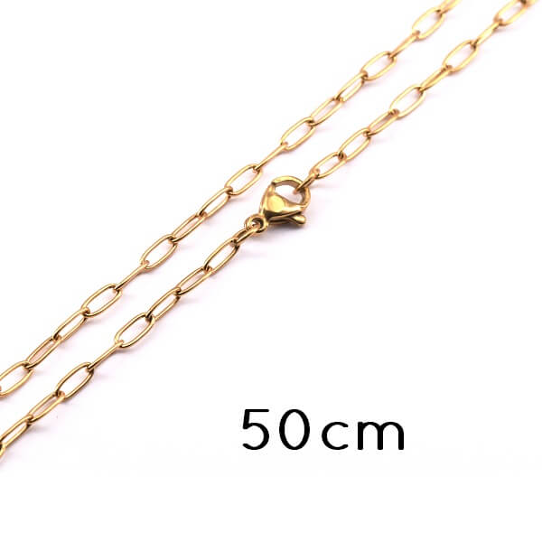 Paperclip Thin Chain Necklace Golden Steel 50cm - 5x2x0.5mm with clasps (1)