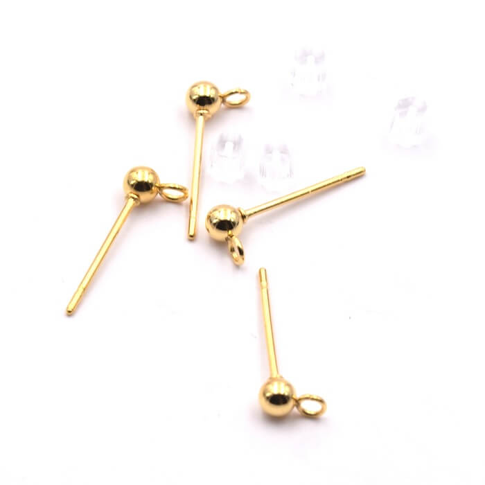 Stud Earrings Ball Golden Steel 15x5x3mm and Ring and stopper (4)