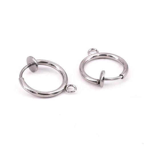 Buy Clip-on Earrings Hoop Stainless Steel with ring - 13mm (2)