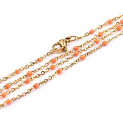Buy Stainless Steel Cross Chain Necklace, with Clasp, Golden and Enamel Orange 45cm - 2x1.5mm (1)