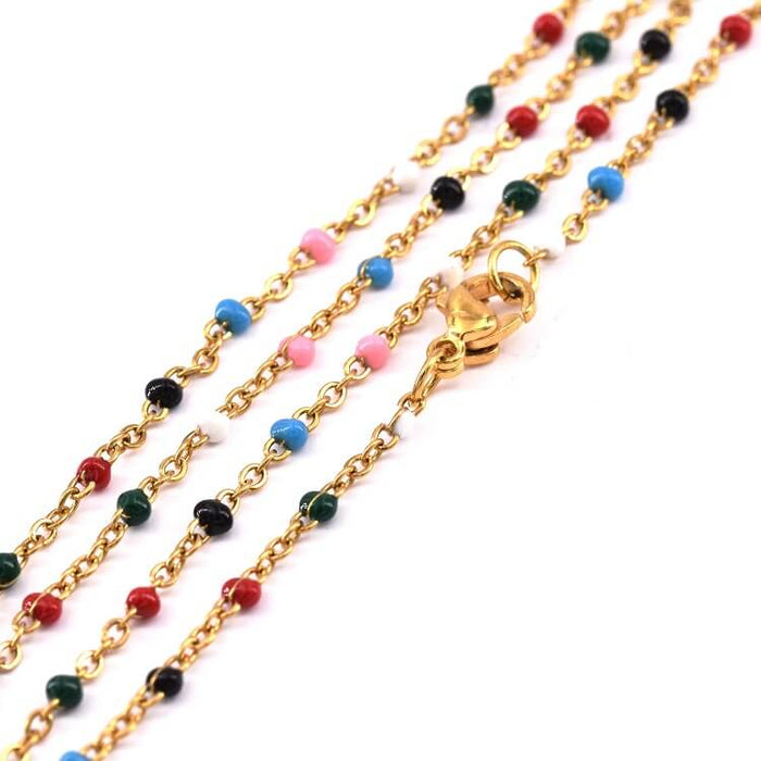 Stainless Steel Cross Chain Necklace, with Clasp, Golden and Enamel mix 2x1.5mm 45cm (1)