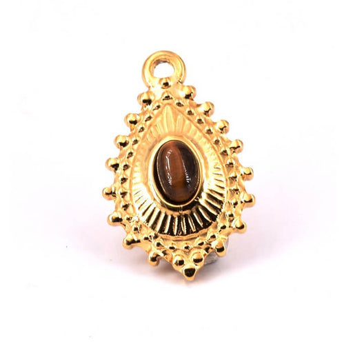 Buy Drop Pendant Steel Gold and Tiger Eye Cabochon 19x14mm (1)